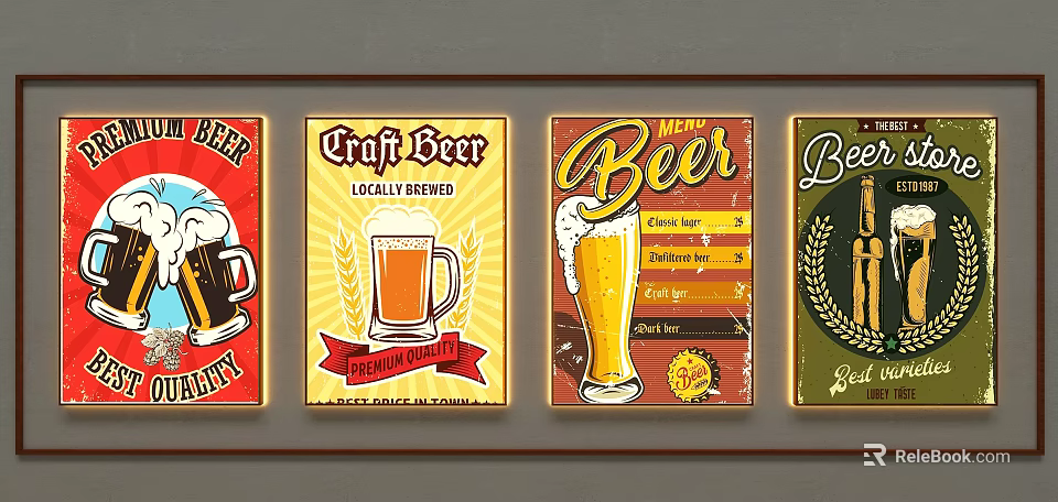 Vintage Beer Advertising Lightbox Signs With Craft Beer Mug Design And Retro Graphics 3d model 