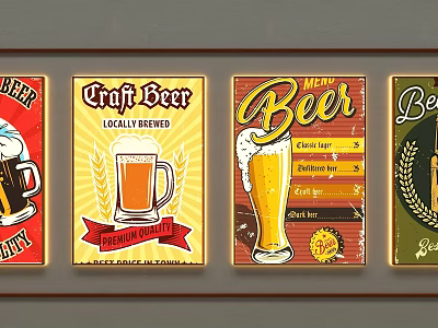 Vintage Beer Advertising Lightbox Signs With Craft Beer Mug Design And Retro Graphics 3d model