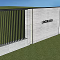 Modern Landscape Wall with Gray Stone Panels Black Railings and Logo on Green Lawn