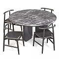 Modern Round Dining Table Set With Marble Top And Wooden Chairs 3d model