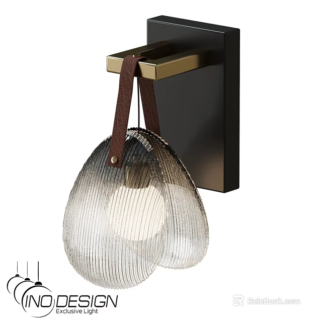 Modern Black And Gold Wall Lamp With Striped Glass Shade And Leather Strap 3d model 