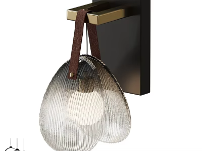 Modern Black And Gold Wall Lamp With Striped Glass Shade And Leather Strap 3d model