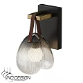 Modern Black And Gold Wall Lamp With Striped Glass Shade And Leather Strap