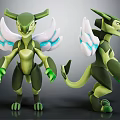 Green Winged Horned Creature Characters With Humanoid Body And Two Poses 3d model