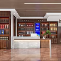 Tobacco And Liquor Store Interior With Wooden Shelves Various Wines And Tobacco Products