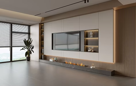 Modern TV Background Wall Modern Decoration Balcony Cabinet Living Room Cabinet Wooden Decorative Background Wall 3d model