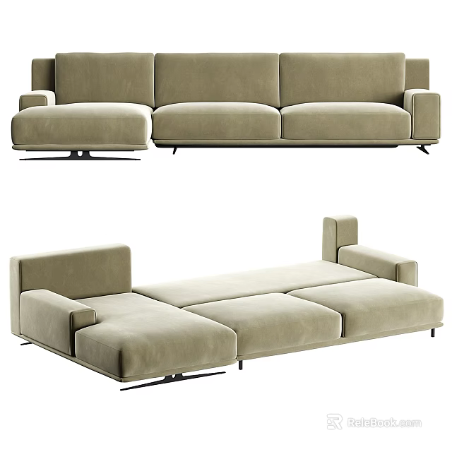 Modern Beige Velvet Sectional Sofa With Modular Structure And Metal Legs 3d model 