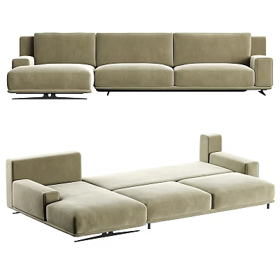 Modern Beige Velvet Sectional Sofa With Modular Structure And Metal Legs 3d model