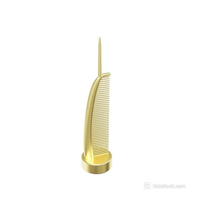 Elegant Golden Comb With Spiked Top And Circular Base Design 3d model 
