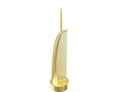 Elegant Golden Comb With Spiked Top And Circular Base Design 3d model