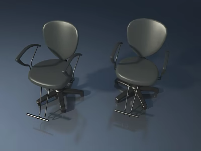 Two Modern Gray Office Swivel Chairs With Armrests And Rolling Wheels 3d model
