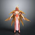 Detailed Angelic Character With Golden Wings Halo And Pink Decorative Gown