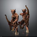 Red Skinned Horned Demon Creatures Holding Bows And Wearing Tattered Clothing