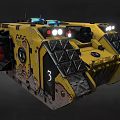 Yellow Armored Vehicle Number 3 With Bright Lights And Mechanical Details