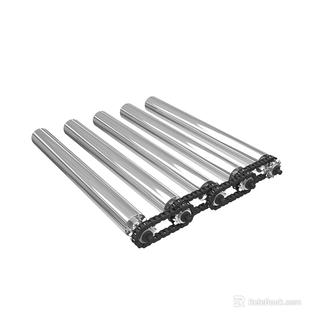Industrial Stainless Steel Conveyor Roller Equipment With Chain Connected Metal Components 3d model 