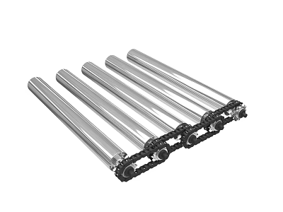 Industrial Stainless Steel Conveyor Roller Equipment With Chain Connected Metal Components 3d model