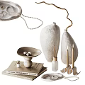Elegant Decorative Ornament Set With Ceramic Vases Tray Candles Diffuser And Pearl Chain 3d model