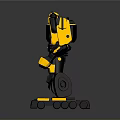 Yellow And Black Robot Warrior Character With Mechanical Armor Standing Pose