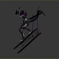 3D Fantasy Creature Character With Gray Body Red Eyes Long Tail Standing On Symbol Platform