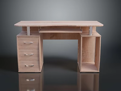 Modern Wooden Desk With Drawers And Open Shelf For Home Office 3d model