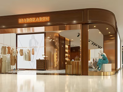 Elegant Modern Clothing Store With Glass Storefront Mannequins Displayed Clothes And Interior Lighting 3d model
