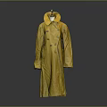 Classic Yellow Long Coat With Buttoned Front And Stand Collar Design 3d model