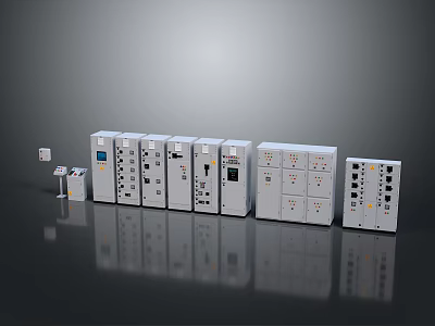 Industrial Electrical Equipment Set Including White Control Panels And Distribution Boxes 3d model