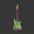 Black Electric Guitar With Colorful Stickers Sleek Body And Modern Design