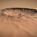 Mars Landscape Featuring Large Crater With Sandy Terrain And Rocky Edges