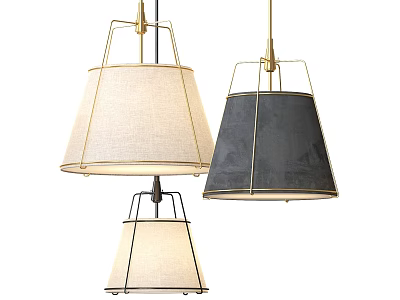 Modern Pendant Lights with Linen Shades and Metal Frames in Beige and Black Tones 3d model
