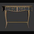 Elegant Blue Checkered Side Table With Gold Accents Carved Details And Lower Tray
