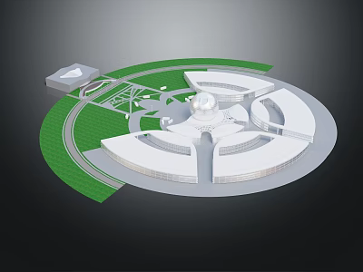 Circular Architectural Complex Design With White Curved Structures Dome Green Lawn And Pathways 3d model