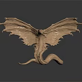 Game And Movie Character Golden Dragon Sculpture With Spread Wings Detailed Texture And Shiny Surface