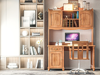 Study Desk Chair Bookcase 3d model