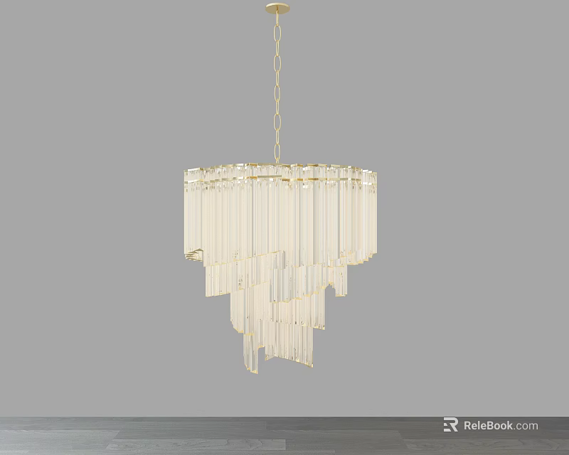 Elegant Modern Crystal Chandelier With Multi Layered Crystal Strips And Gold Chain 3d model 