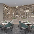 Modern Sales Office Negotiation Area With Full Wall Wooden Bookshelf And Comfortable Elegant Seats