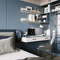 Modern Kids Room Interior Design With Blue Bed Desk Chair Toys And Soft Rug