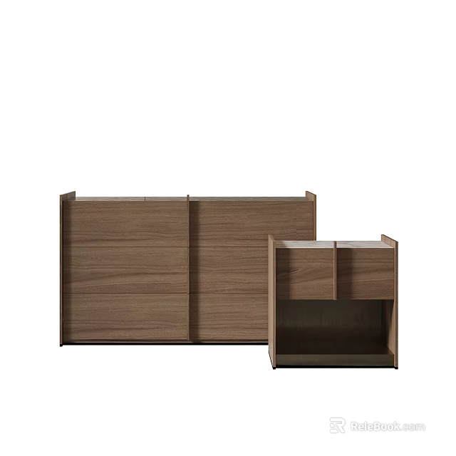 Modern Wooden Bookcase With Combined Double Units And Walnut Wood Finish 3d model 