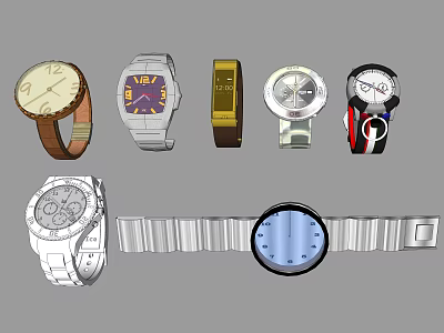 Collection of Stylish Watches Featuring Leather Metal Straps Round Square Dials 3d model