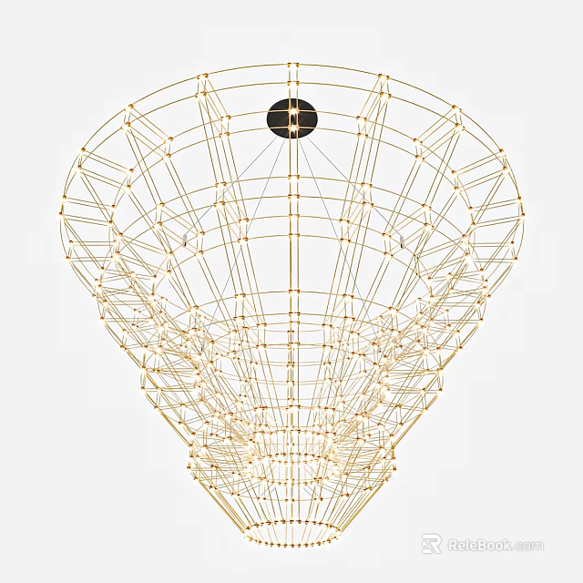 Elegant Modern Golden Geometric Wireframe Chandelier With Unique Structure For Interior Design 3d model