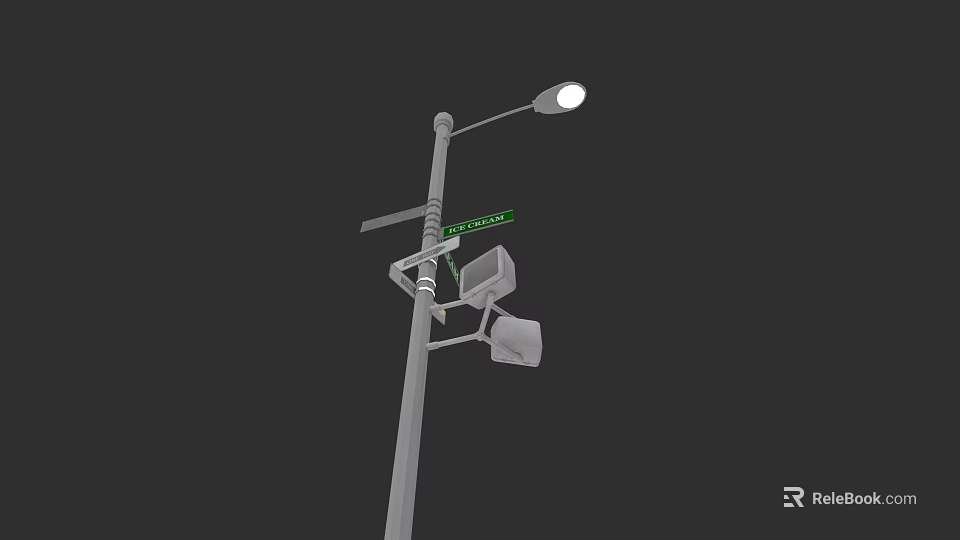 Outdoor Street Light Mounted On Metal Pole With Surveillance Cameras And Fixtures 3d model 
