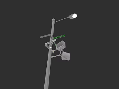 Outdoor Street Light Mounted On Metal Pole With Surveillance Cameras And Fixtures 3d model
