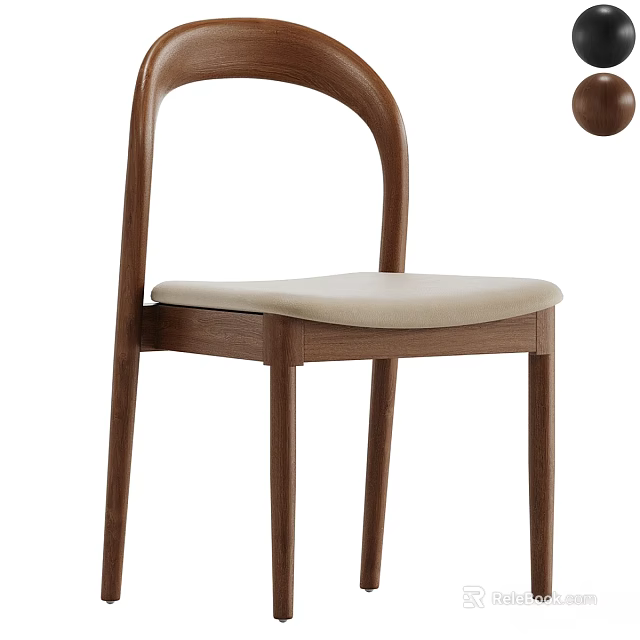Minimalist Single Chair With Curved Wooden Backrest And Beige Upholstered Seat 3d model 