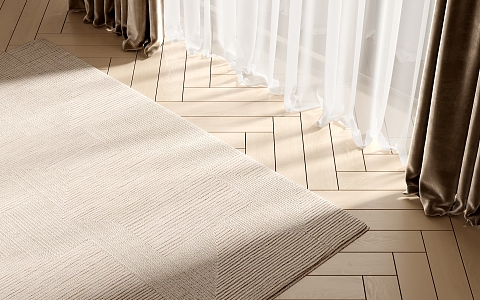 Modern Square Carpet Wood Floor Curtain Gauze Curtain 3d model