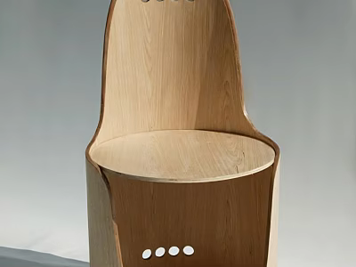 Wooden Single Chair With Curved Backrest Round Seat And Decorative Hole Details 3d model