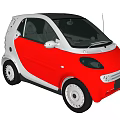 Red and White Compact Car With Black Roof And Round Headlights