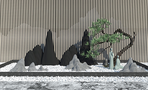 New Chinese style landscape sketch withered landscape stone landscape sketch 3d model