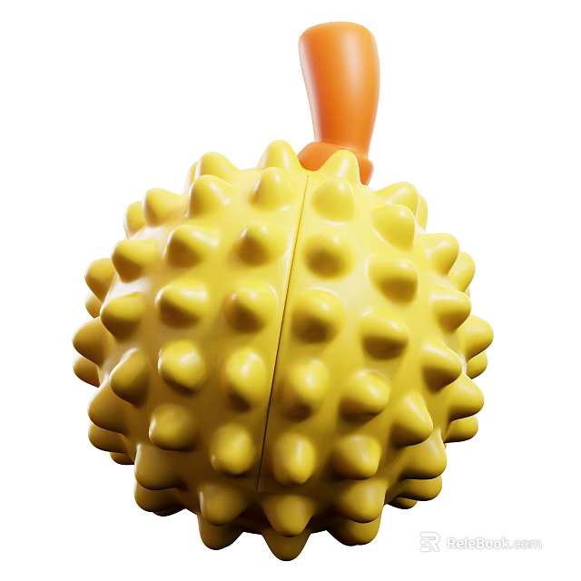 Fresh Ripe Yellow Spiky Durian Fruit With Orange Stem Ready To Eat 3d model 
