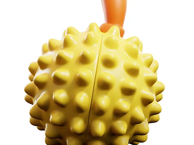 Fresh Ripe Yellow Spiky Durian Fruit With Orange Stem Ready To Eat 3d model