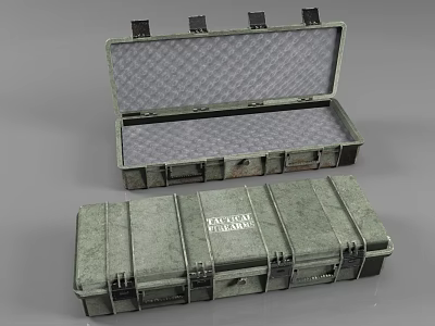 Military Style Hard Storage Cases Open And Closed With Canvas Texture And Project Phalanx Label 3d model